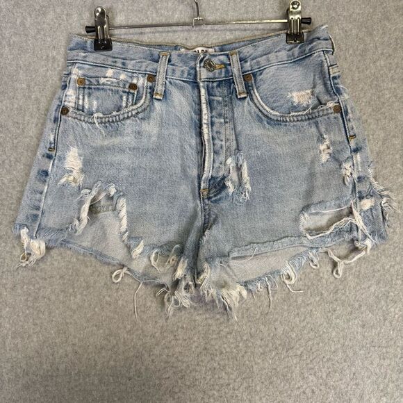 Agolde Premium Women's Size 24 High Waisted Distressed Cut Off Shorts Blue - Picture 1 of 9